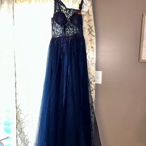 Blondie Nites One Shoulder Navy Dress